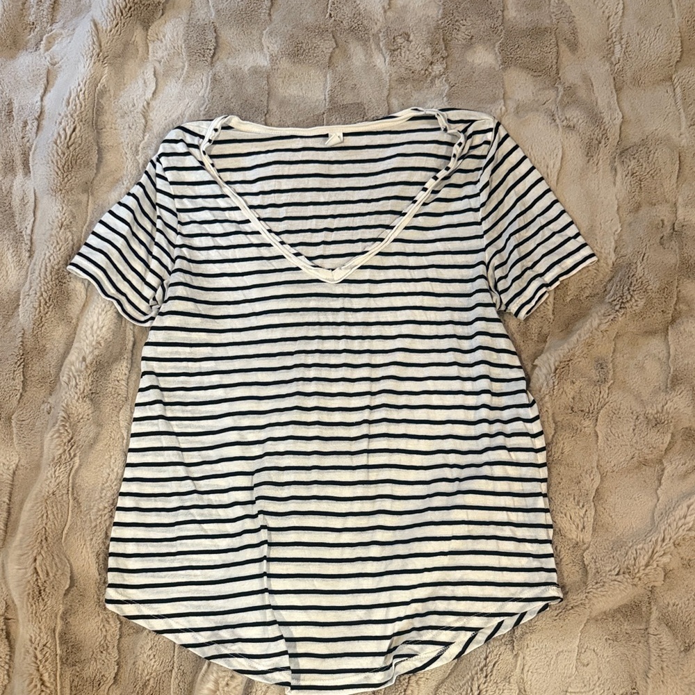 BP Black and White Striped V-Neck Tee